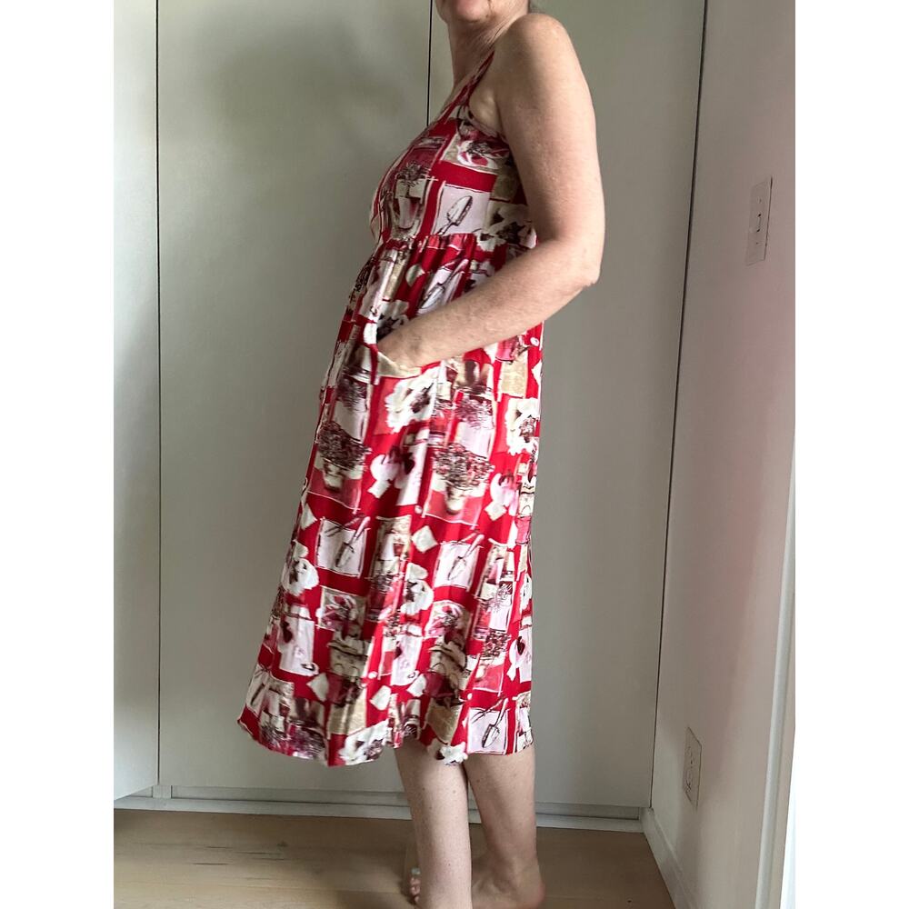 Vintage 90s Floral Dress Red White Size Small Pockets Cottage/gardencore - Picture 8 of 9